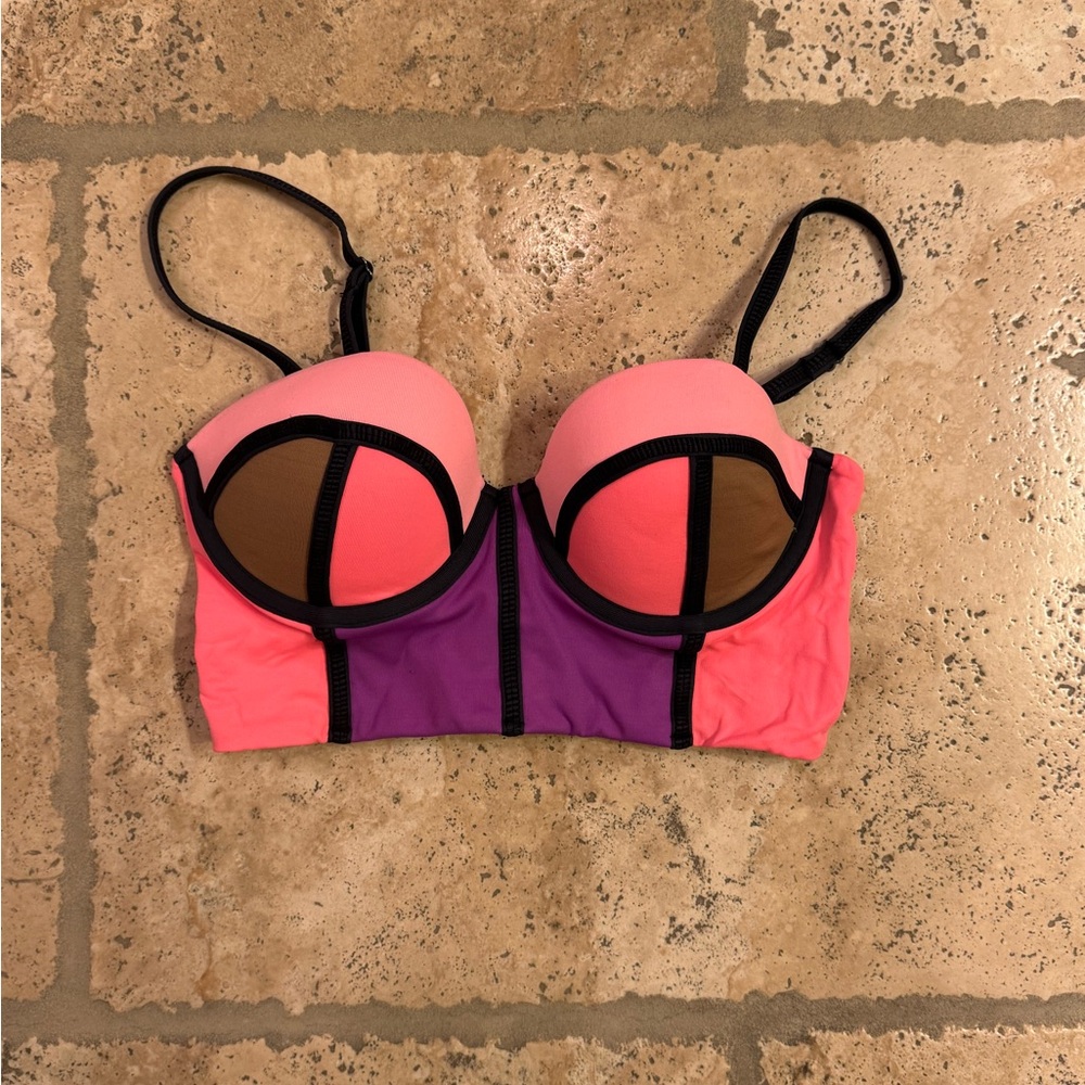 Maaji Coral, Pink, and Purple  Underwire Bustier Bikini Top Size Medium